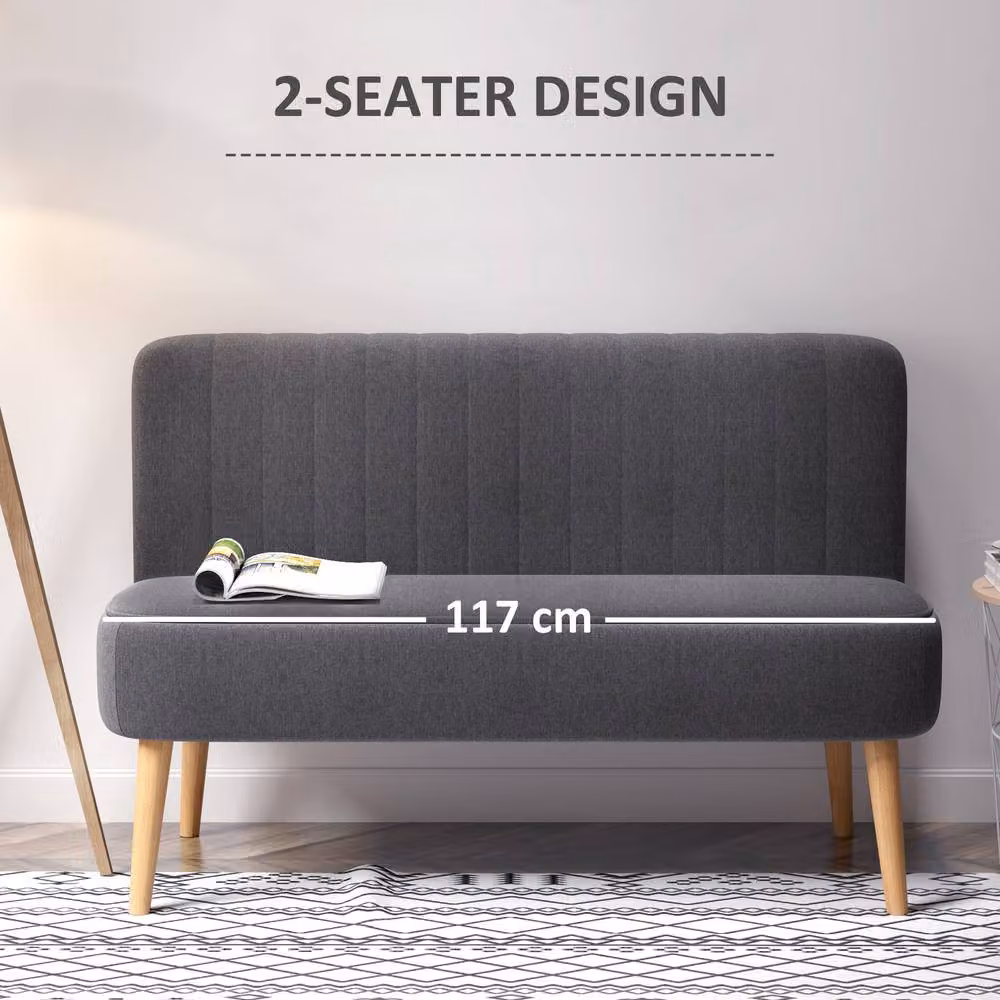 ERGOVEXA Modern Two Seater Compact Loveseat Sofa in Dark Grey Fabric with Solid Wood Frame – 6