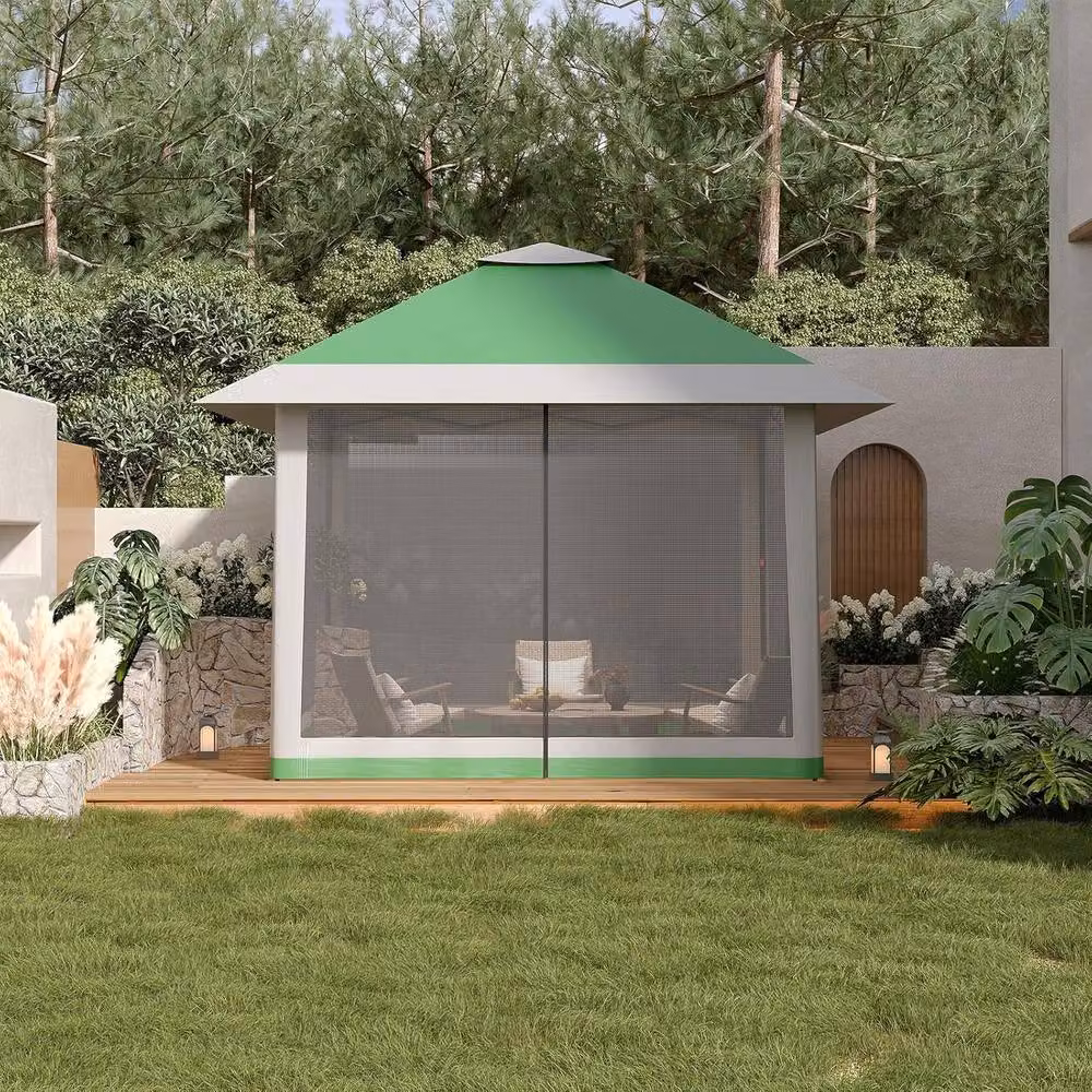 London Boutique Heavy Duty Pop Up Garden Gazebo Canopy Tent in Light Green, W/D/H: 400 x 400 x 308 cm – 3