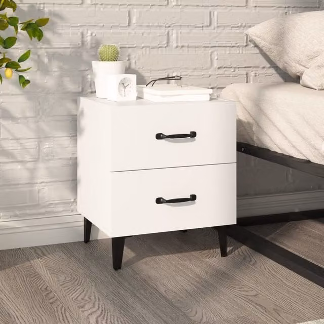Berkfield Home White Bedside Cabinet W/D/H: 40 x 35 x 47.5 cm