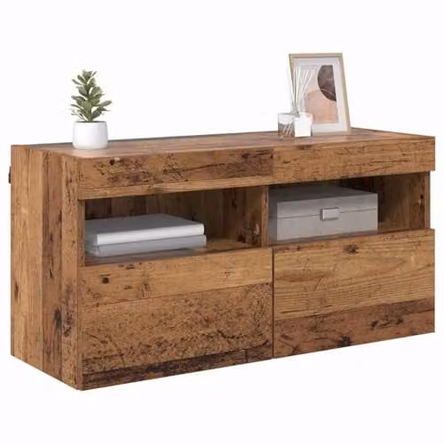 vidaXL Modern Wall-Mounted TV Cabinet in Brown with Integrated Lighting and Internal Shelves, W/D/H: 80 x 40 x 40 cm
