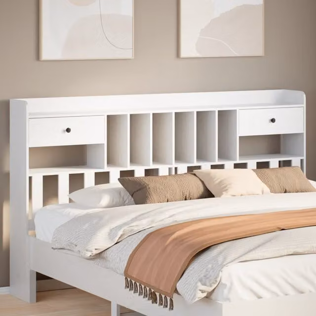 Berkfield Home White Solid Pine Headboard with Integrated Nightstands and Shelf, 180 cm