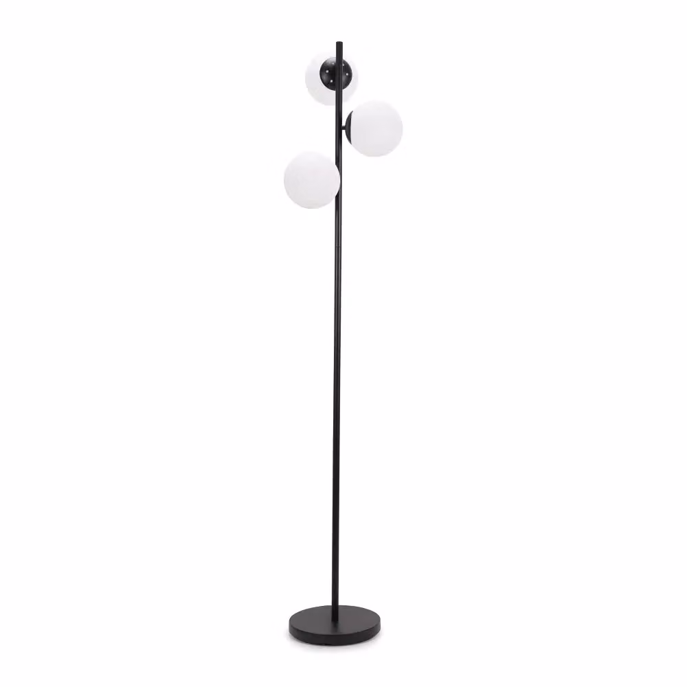 ValueLights Modern 3 Way Floor Lamp with White Opal Frosted Glass Globe Shades and Bulbs in Black – 2