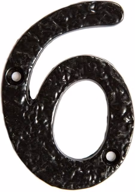 Hammer and Tongs Rustic Iron Number 6 Wall Numeral in Matt Black