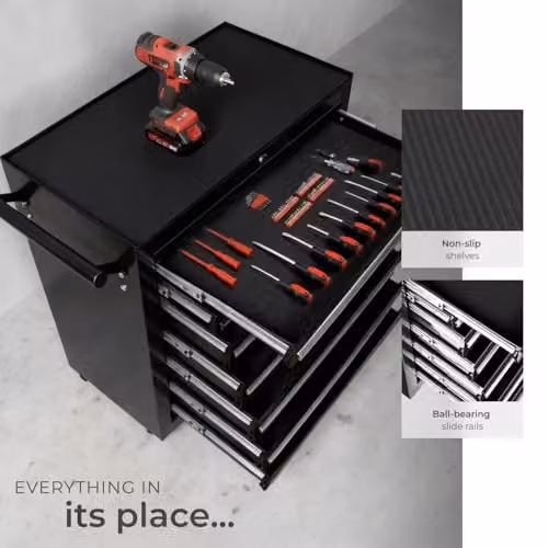 tectake Lockable Rolling Tool Chest with 7 Drawers in Black Steel – 6