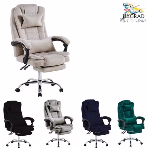 HYGRAD Ergonomic Velvet Swivel Office Chair with Footrest and Headrest in Grey – 2