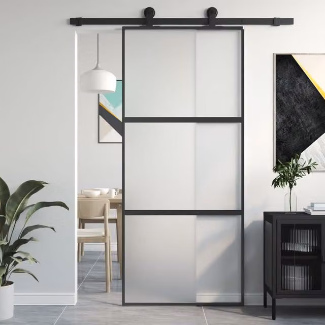 Berkfield Home Modern Black Sliding Door with Tempered Glass and Aluminium, W: 90 cm, H: 205 cm – 1