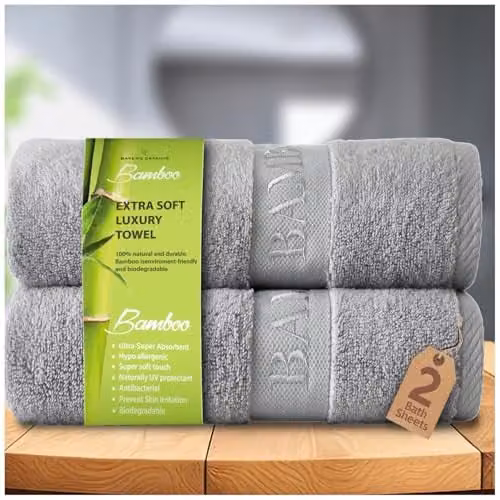 Gaveno Cavailia Bamboo and Cotton Bath Sheet 2 Pack, Silver, W/D/H: 80 x 140 cm