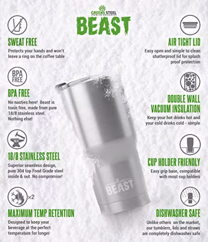 Greens Steel Beast Tumbler in Blossom Pink, 550 ml Reusable Vacuum Insulated Stainless Steel Travel Flask with 2 Straws and Cleaning Brush – 2