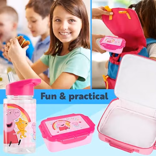 Get Trend Peppa Pig 3 Piece Lunch Set with Water Bottle and Lunch Box in Pink, BPA Free and Leakproof – 2