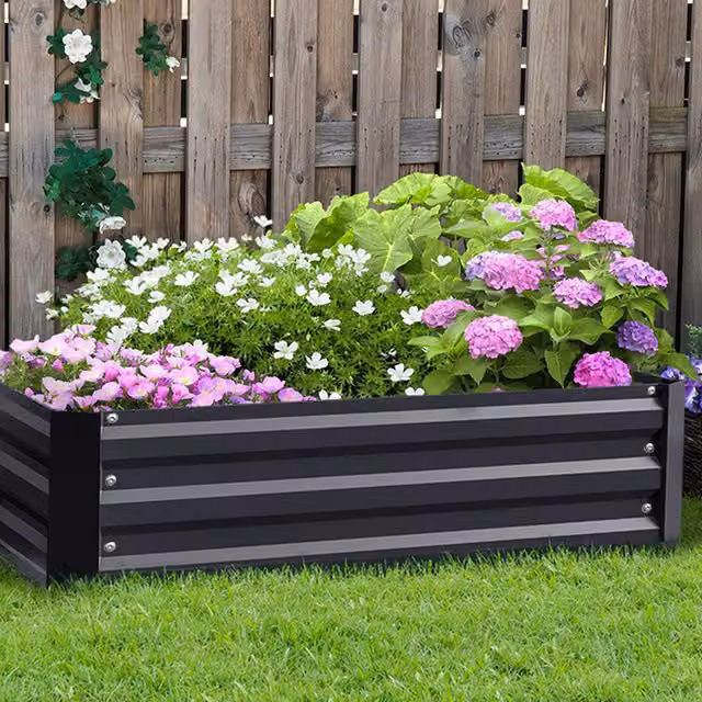 Livingandhome Galvanised Steel Raised Garden Bed in Black for Ornamental, Herb or Vegetable Gardens