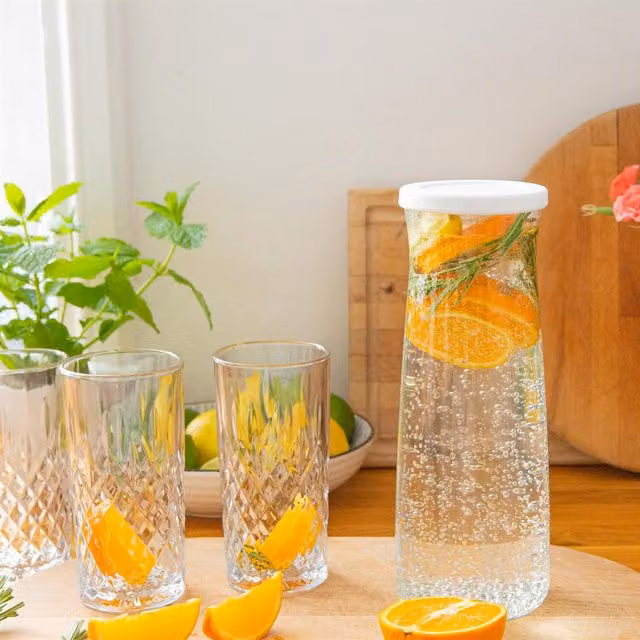 LAV Vera Glass Carafes with Lid, White, 1.2 l, Pack of 6