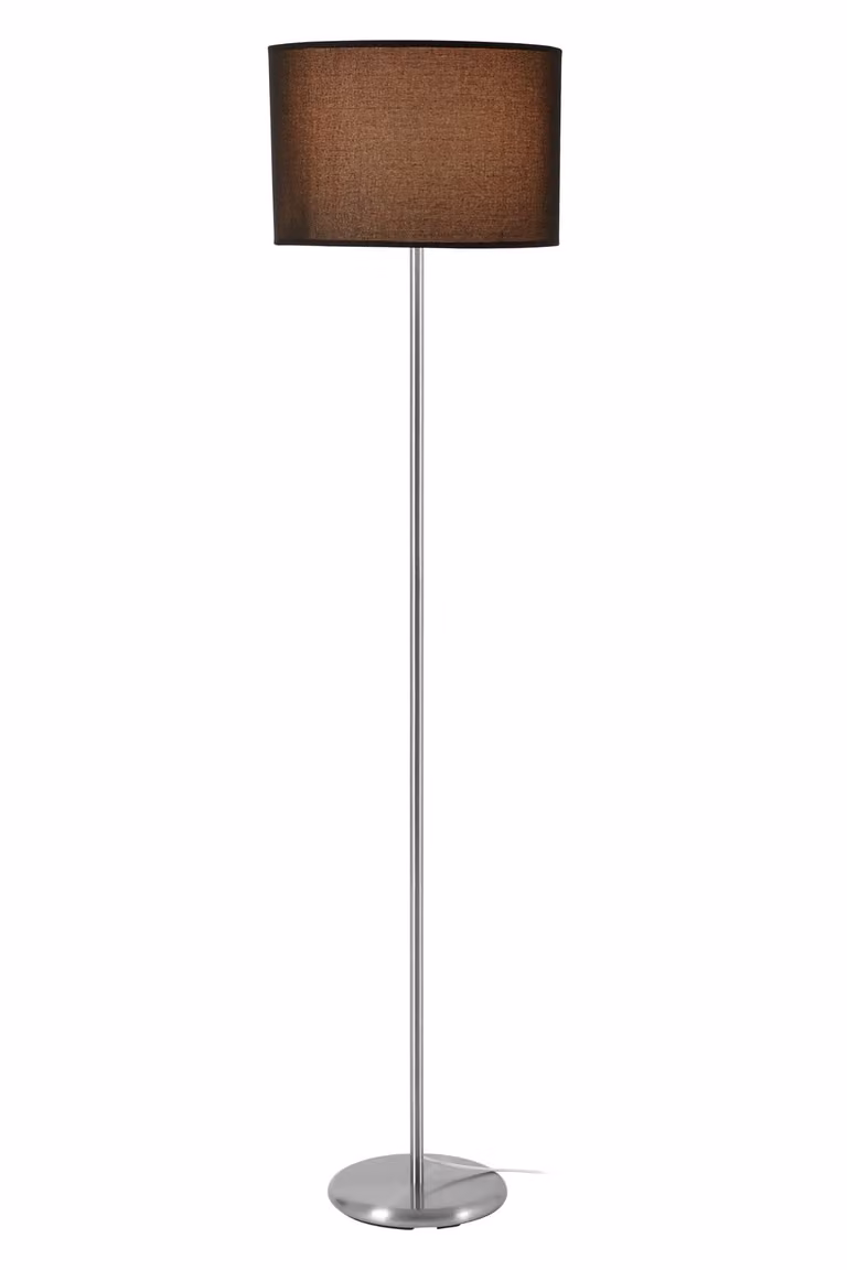 Orsina Grey Shade Floor Lamp with Polished Chrome Stainless Steel Stand and Fabric Drum Shade