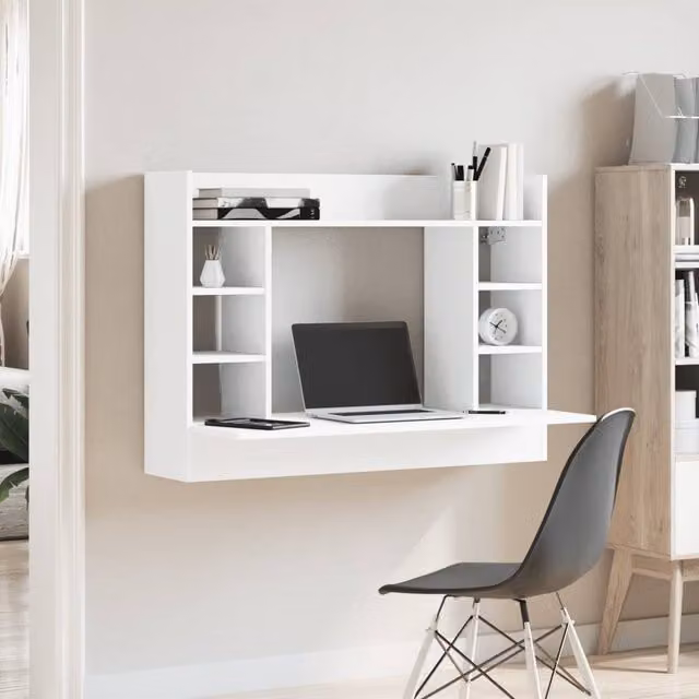 Berkfield Home Modern Wall-Mounted Floating Desk in White, W/D/H: 105 x 48 x 75 cm – 1