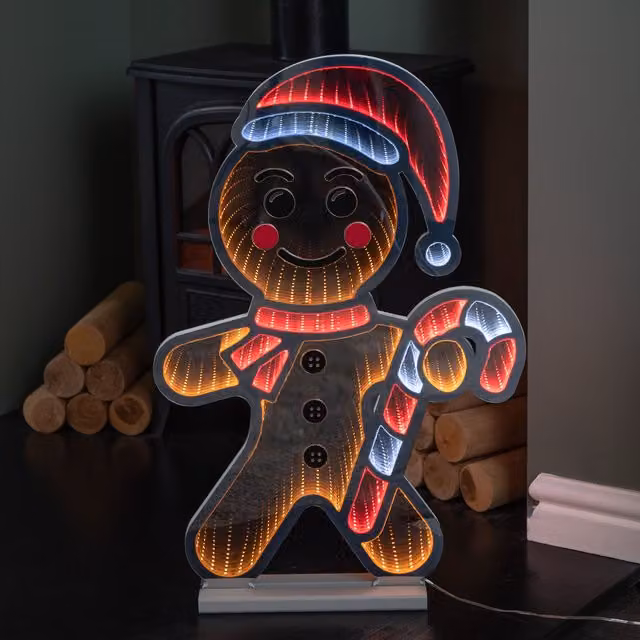 Samuel Alexander 60cm Light up Gingerbread Man Infinity Christmas Decoration with LEDs in Orange, Red and White – 2