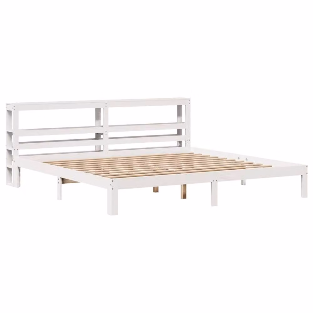 Berkfield Home White Rustic Pine Bed Frame with Headboard and Side Compartments, 200 x 200 cm – 2