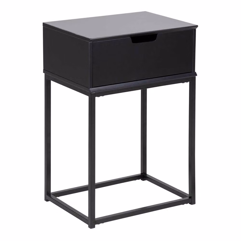 Wyld Haus Tokyo Industrial 1 Drawer Bedside Table in Matt Black Metal and MDF, W: 30.0 cm, D: 40.0 cm, H: 61.5 cm – 2