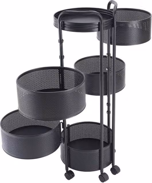 PAWNORA Rotating Serving Trolley Cart in Matt Black Metal for Kitchen and Bathroom