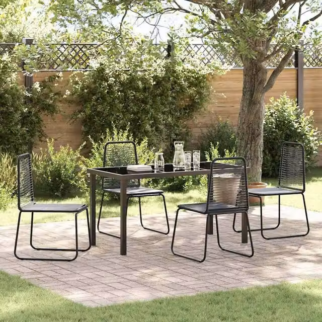 Berkfield Home 5-Piece Garden Dining Set in Black Powder-Coated Steel and Glass