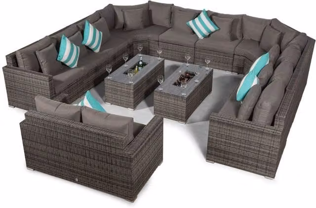 Giardino Santorini 12 Seat Rattan Garden Set with 2 Seat Sofa and Ice Bucket Coffee Tables in Grey