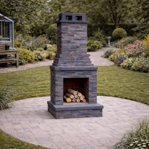 Callow Dark Stone Masonry Outdoor Wood and Log Burning Fireplace Kit in Grey – 3