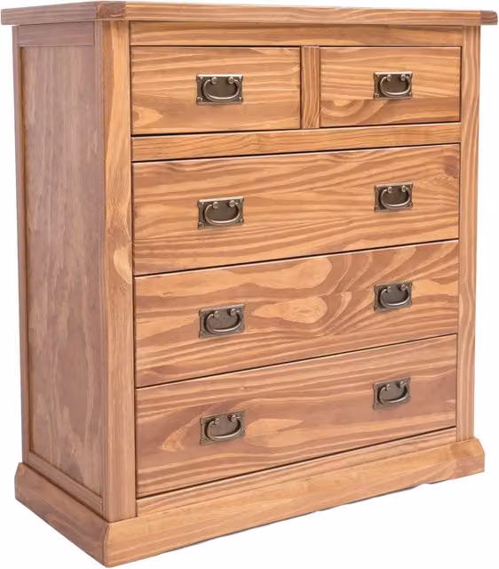 Cabinet Bits Tirolo 2 over 3 Drawer Chest in Brown and Gold Pine Wood