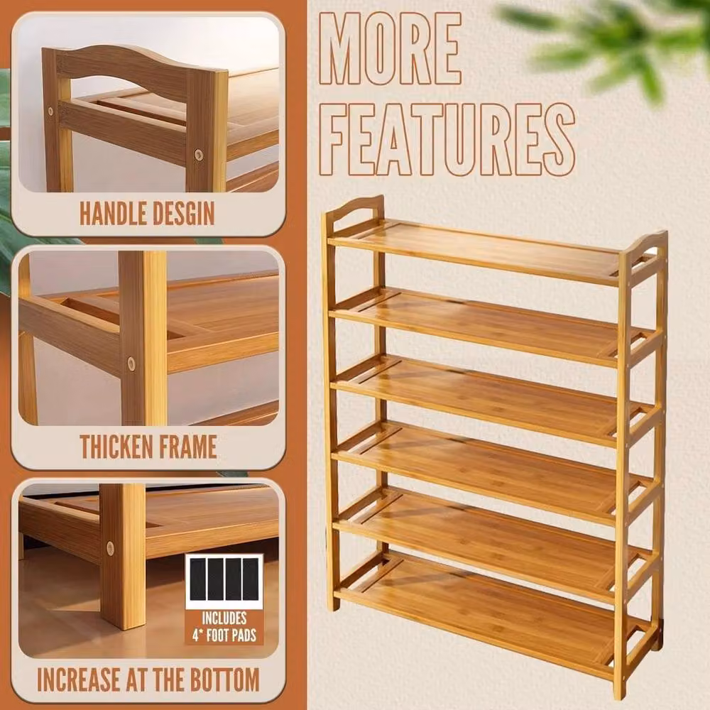 FLAVORA 6-Tier Bamboo Shoe Rack in Natural Brown – 2