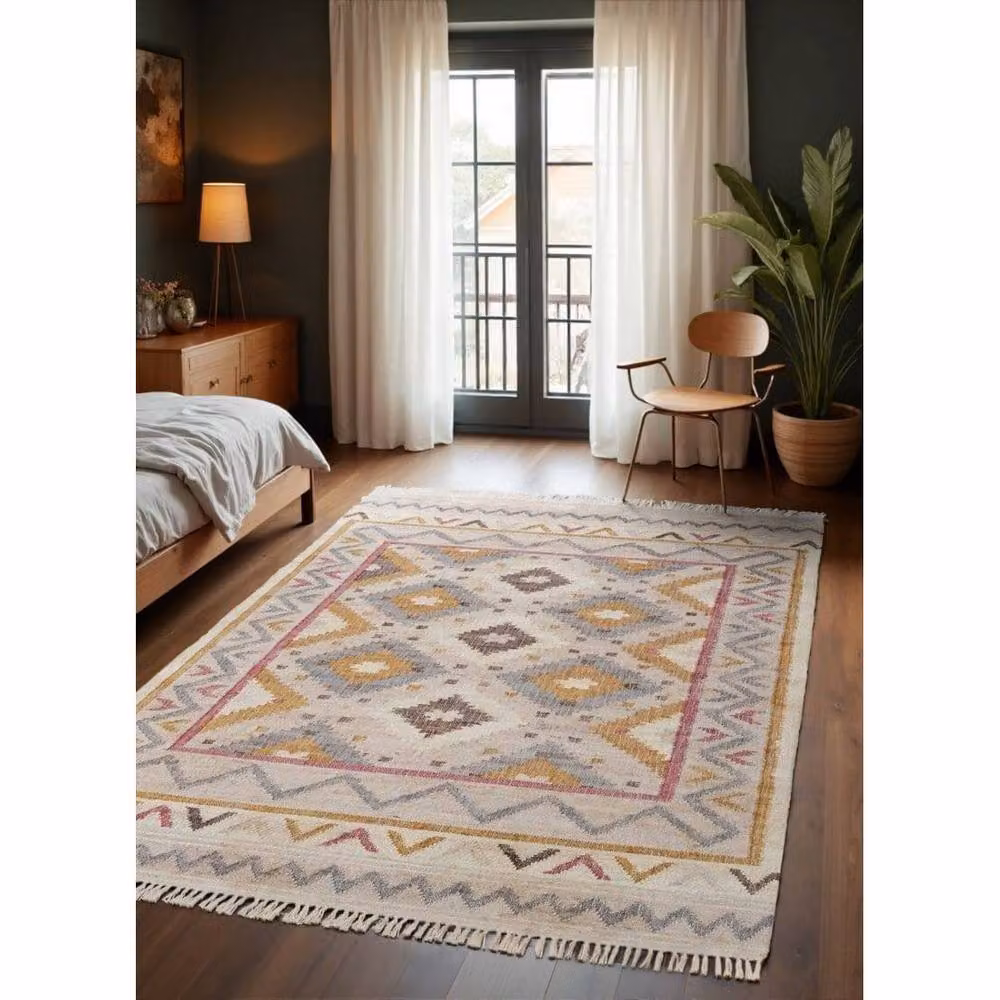 THE RUGS Roya Afghan Kilim Runner Rug, Handwoven Jute and Cotton Flatweave in Beige and Multicolour, W: 160 cm, L: 230 cm – 2