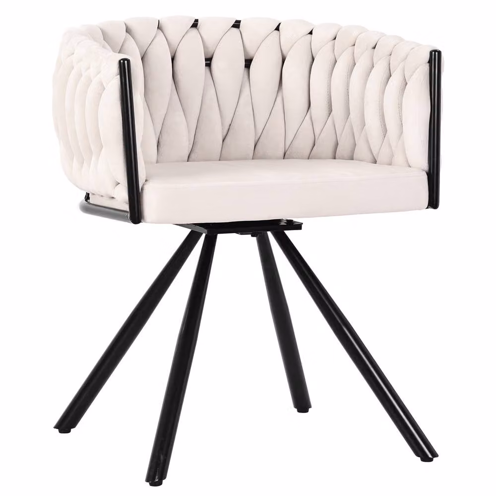 Matteo Set of 4 Beige Velvet Dining Chairs with 360 Degree Swivel and Metal Legs – 2