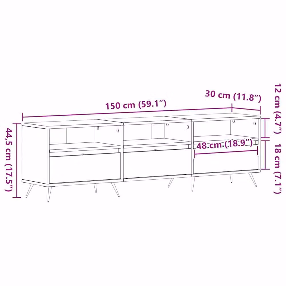Berkfield Home Black TV Cabinet in Engineered Wood W/D/H: 150 x 44.5 x 44.5 cm – 6