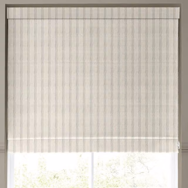 Emily Bond George Stripe Made to Measure Roman Blind in Beige Linen with Blackout Feature