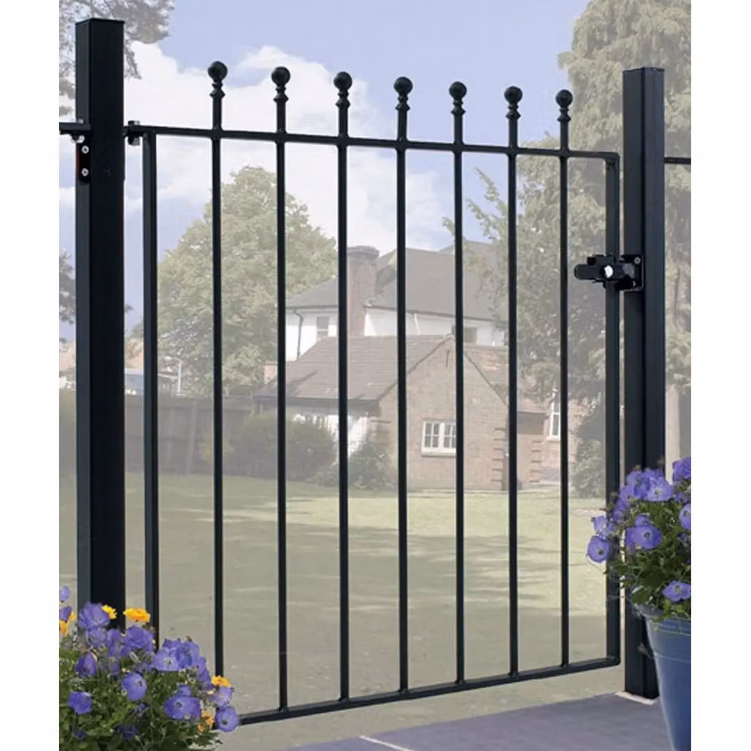 Burbage Iron Craft Manor Higher Flat Top Single Swing Gate in Black, Fits Gap W: 91.4 cm, H: 122 cm – 2