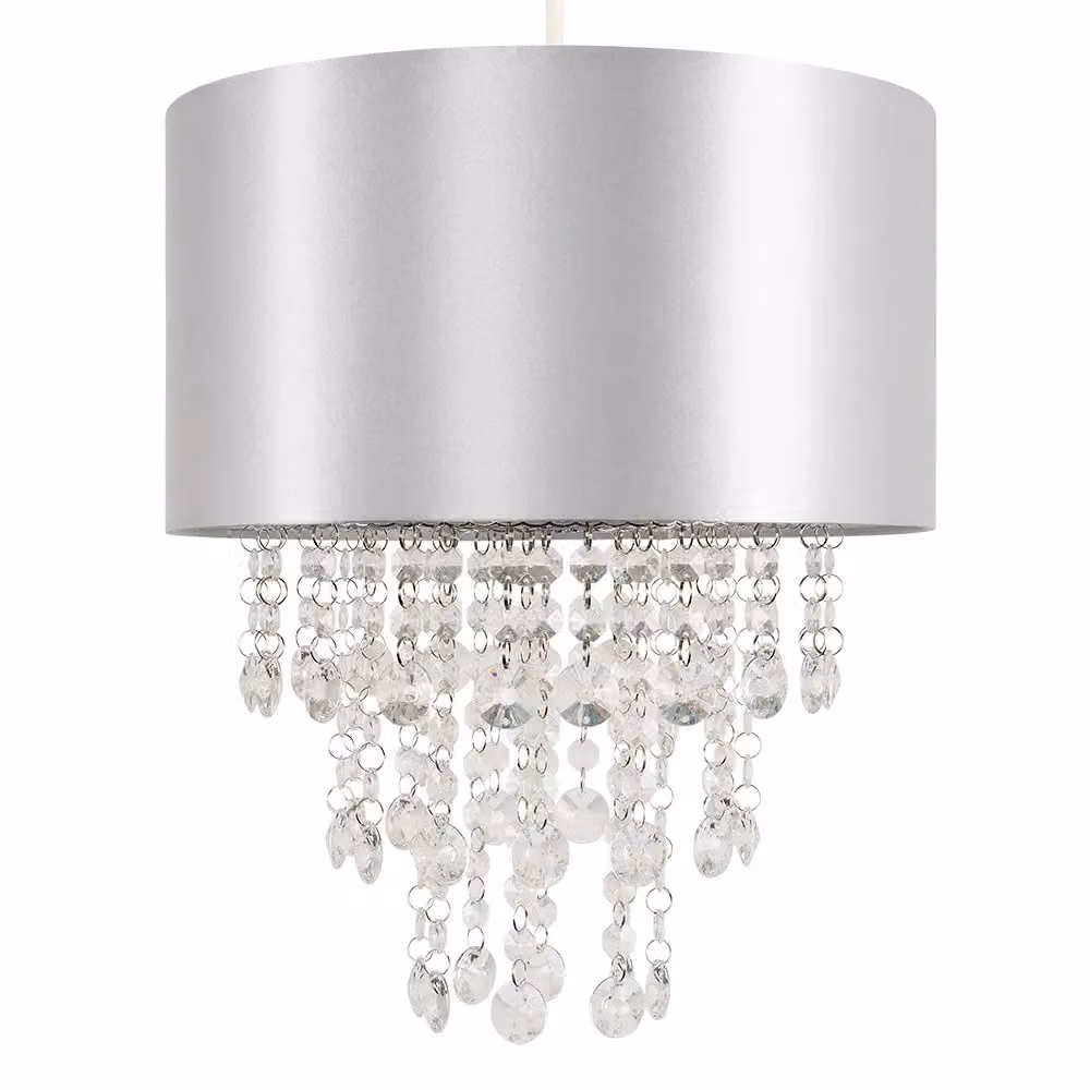 ValueLights Jesmond Grey Fabric and Crystal Ceiling Pendant Shade with Reducer Ring – 2