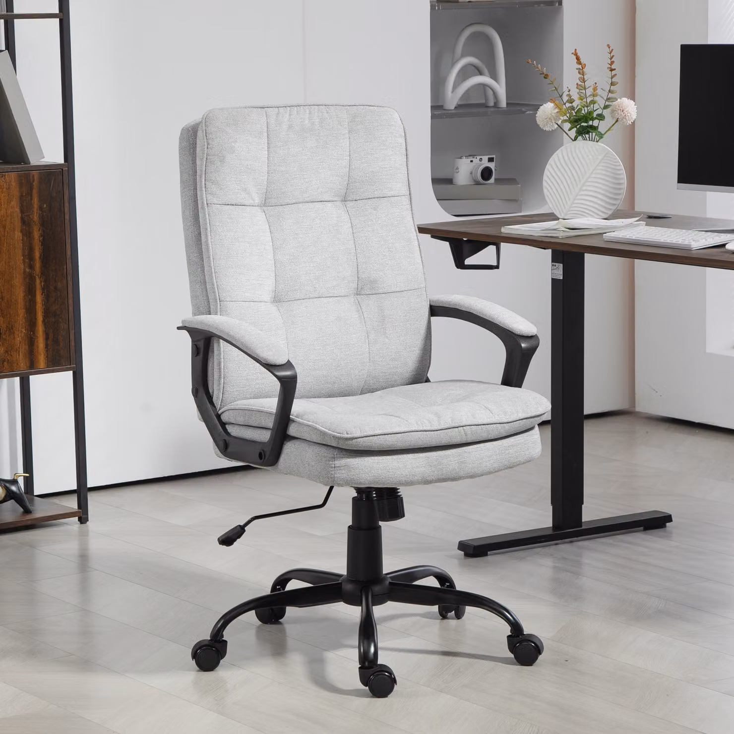 HOMCOM Modern Grey Fabric Swivel Task Chair for Adults with Castors – 2