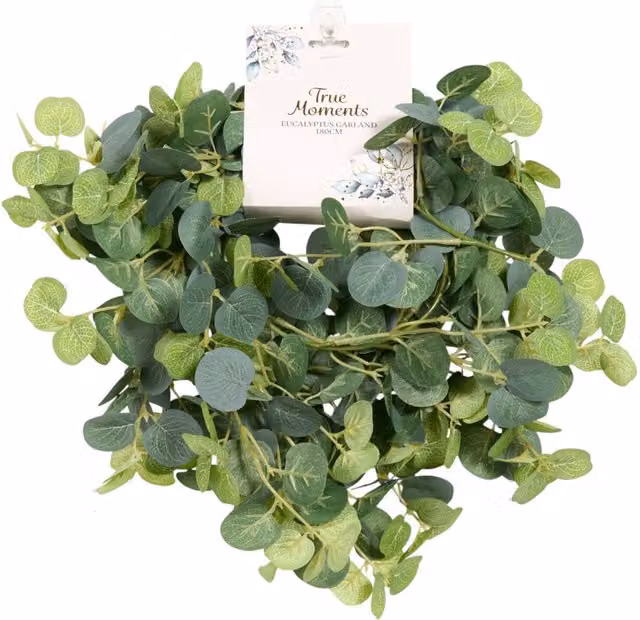 True Moments Green Faux Eucalyptus Leaf Garland for Tabletop Decor
