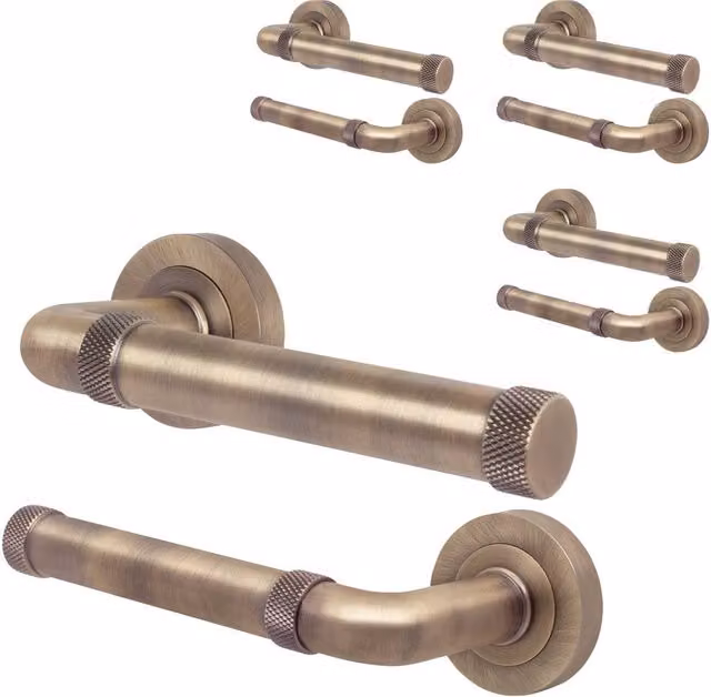 AFIT Antique Brass Internal Lever On Rose Door Handle Set, Bronze, 4 Pack