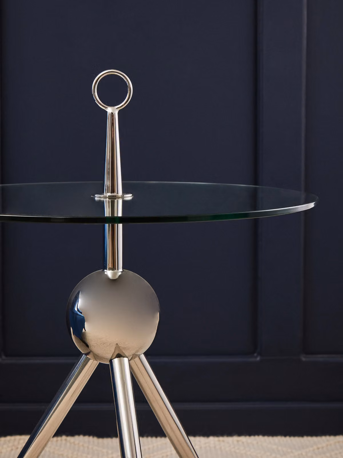 Orsina Modern Round Clear Glass Side Table with Silver Stainless Steel Tripod Stand – 3
