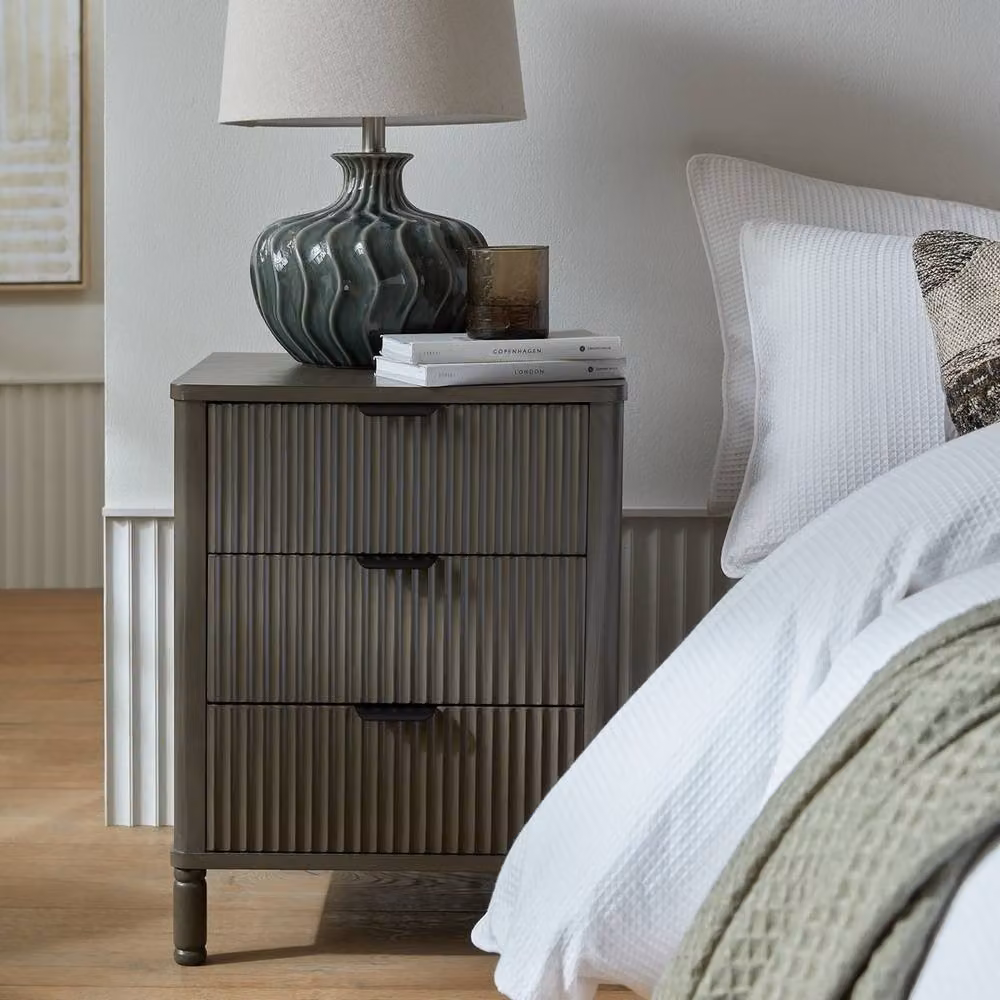 Lemon Pavilion Furniture and Decor Reed Collection 3 Drawer Bedside Table in Brown and Taupe, W: 45 cm, D: 40 cm, H: 58 cm – 4