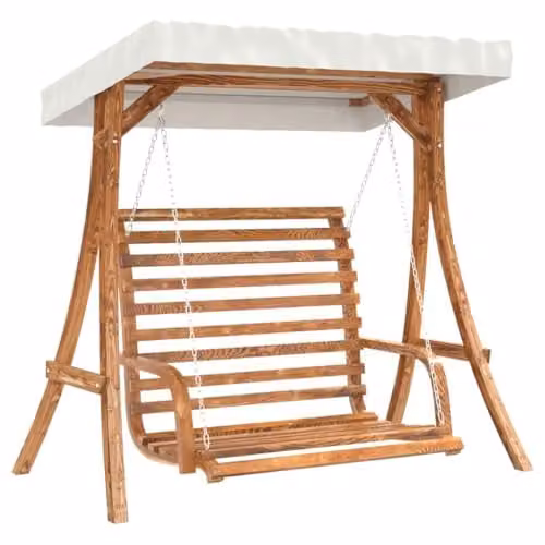 vidaXL Rustic Swing Hammock with Sun Canopy in Brown and Beige Treated Spruce Wood with Teak Finish – 1