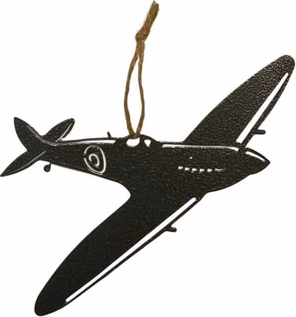 Poppyforge Hanging Spitfire Metal Garden Art in Silver and Black, W23 x H18 cm