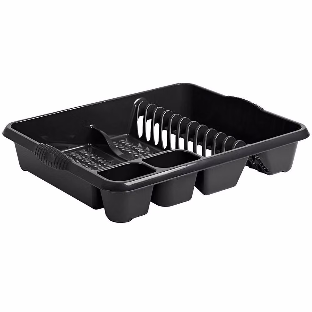 Flavora Midnight Black Large Kitchen Dish Drainer Rack with Cutlery Holder – 4