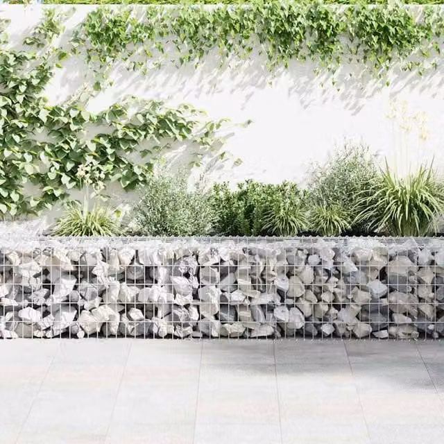 Berkfield Home Durable Galvanised Steel Gabion Fence with Covers, Silver, W: 300 cm, D: 30 cm, H: 50 cm – 1