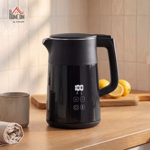 HOMCOM 1.7L Fast Boil 2500W Electric Kettle in Black with Stainless Steel and Keep Warm Function – 2