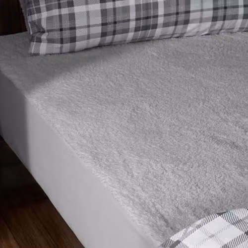 Catherine Lansfield Thermal Sherpa Fleece Underblanket Fitted Sheet, Grey, W: 150 cm, D: 200 cm – 1