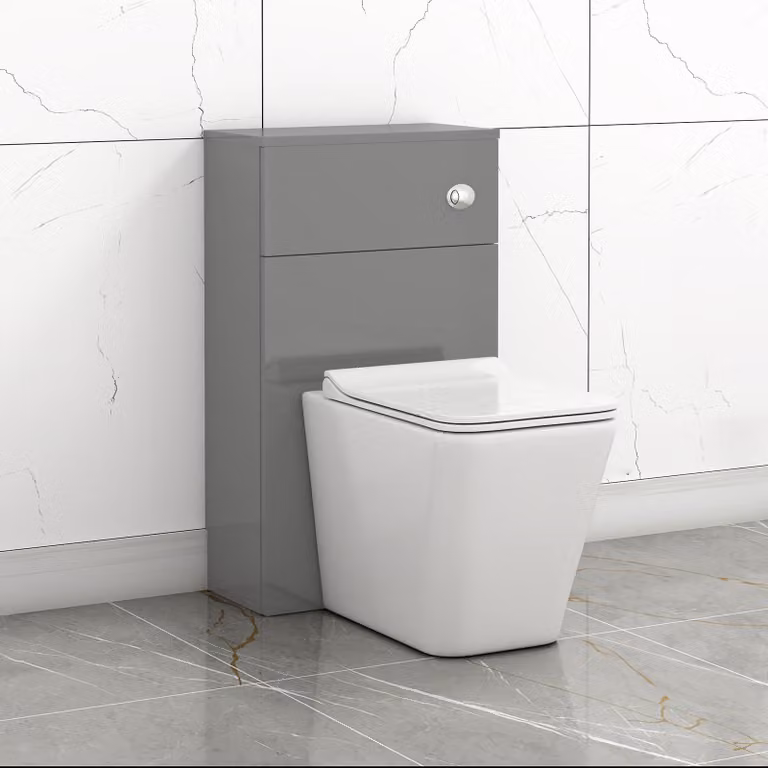 Royal Bathrooms Grey Gloss 500mm Wall Mounted WC Toilet Unit with Elena Rimless White Ceramic BTW Pan, Soft Close Seat and Cistern