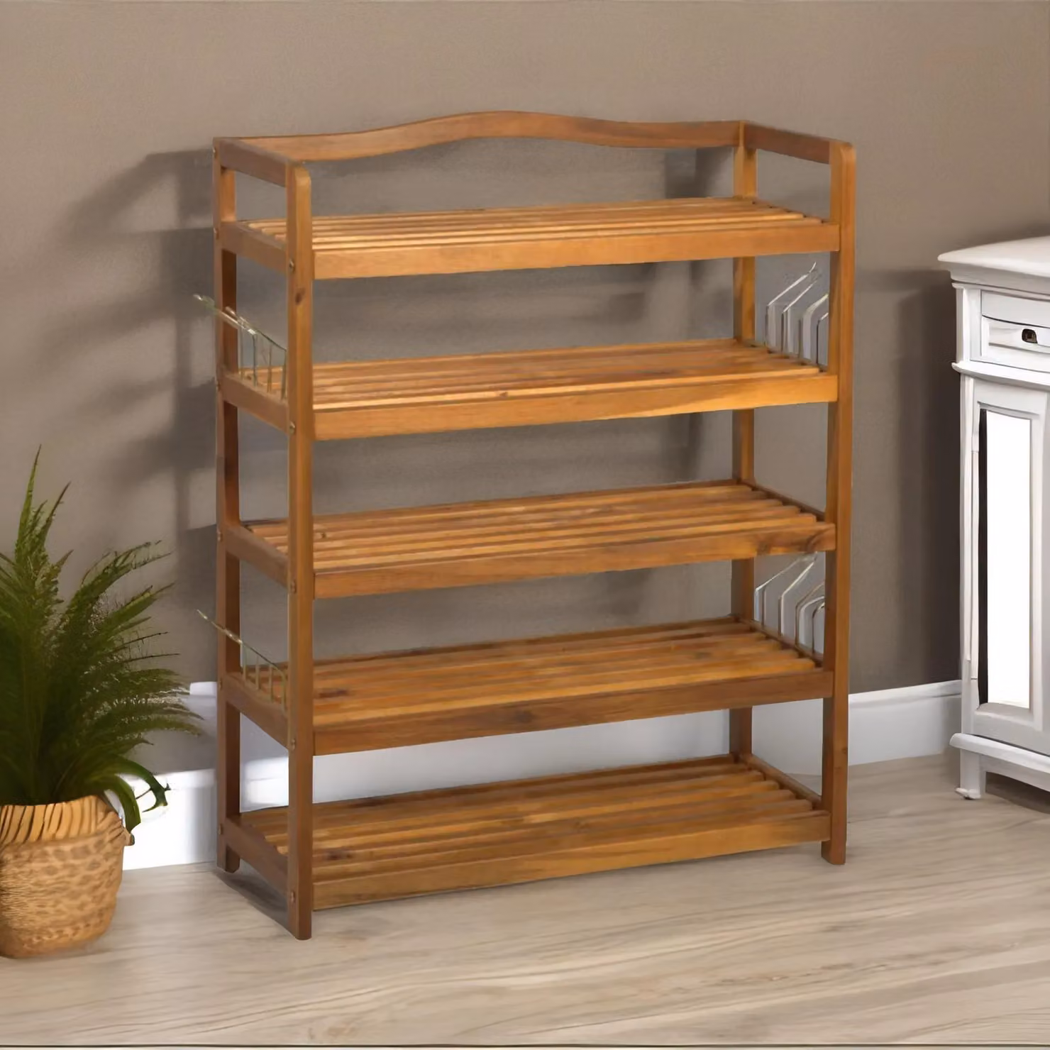 Rafaelo Mobilia 5 Tier Bamboo and Acacia Wood Shoe Rack in Brown – 2