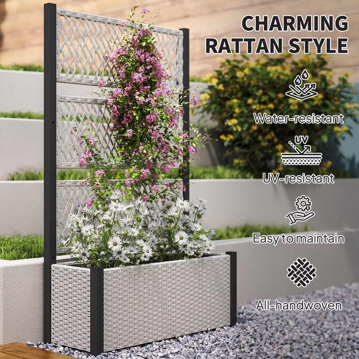 Outsunny Garden Planter Box with Trellis and Liner in Mixed-grey, W/D/H: 90 x 35 x 148 cm – 7