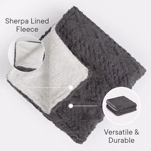 OHS Grey Cable Knit Sherpa Fleece Throw Blanket, W/D/H: 130 x 160 cm – 2