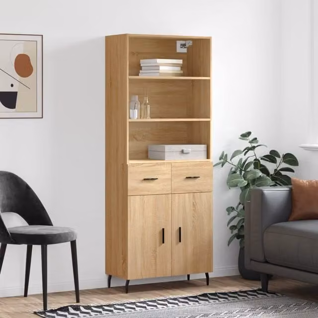Berkfield Home Sonoma Oak Highboard in Brown, W/D/H: 69.5 x 34 x 180 cm – 1