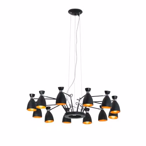 FARO BARCELONA Retro Metal Cone Suspended Lamp in Black and Gold/Brass with E14 Bulb Compatibility
