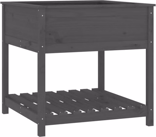 Berkfield Grey Rustic Pine Wooden Raised Bed Planter with Shelf W/D/H: 82.5 x 82.5 x 81 cm